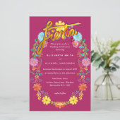 Folkart Flower Fiesta Wedding Invitation Boda (Staand voorkant)