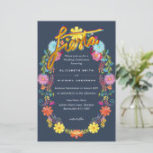 Folkart Flower Fiesta Wedding Invitation Boda (Staand voorkant)