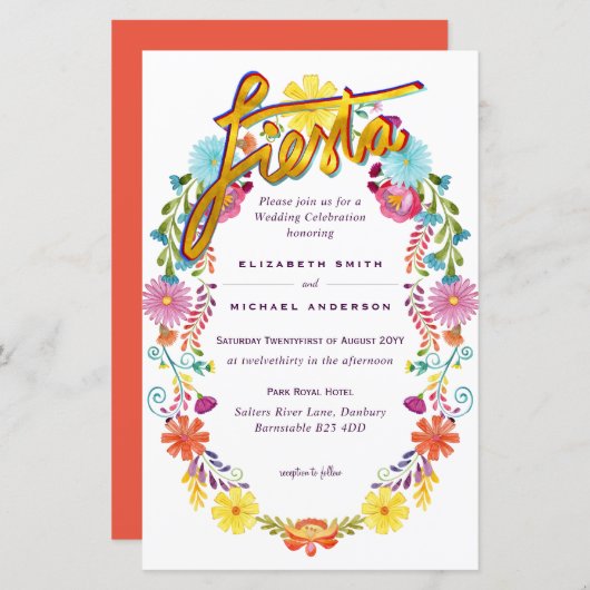 Folkart Flower Fiesta Wedding Invitation Boda (Voorkant / Achterkant)
