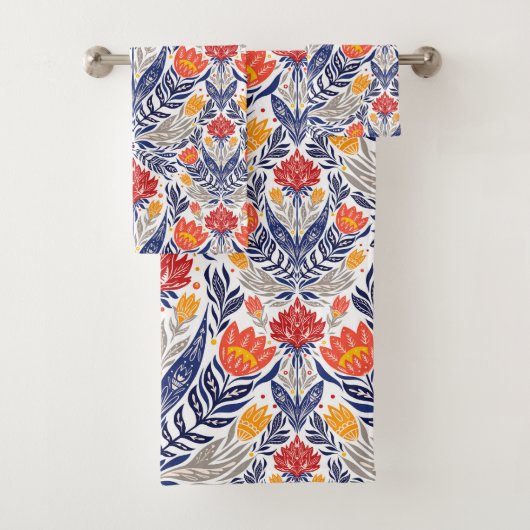 Folkbloemen patroon bad handdoek (Insitu)