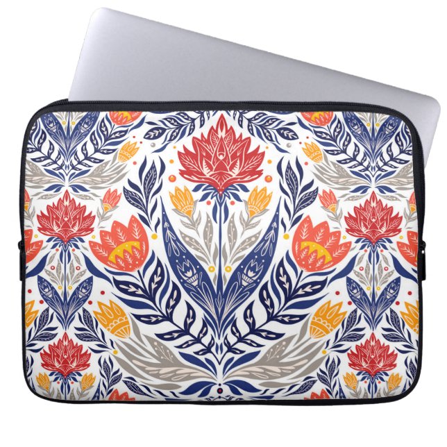 Folkbloemen patroon laptop sleeve (Voorkant)