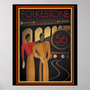 Folkestone Londres par Rail Art Déco Poster 16 x 2
