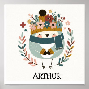 Folkillustratie art patroon "vogel" poster