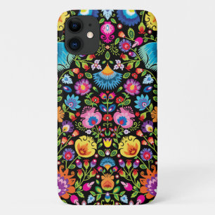 Folklore bloemen Wycinanki zwart iPhone 11 Hoesje