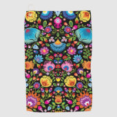 Folklore bloemen Wycinanki zwart Golfhanddoek (Voorkant)