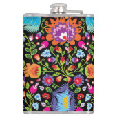 Folklore bloemen Wycinanki zwart Heupfles (Achterkant)