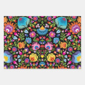 Folklore bloemen Wycinanki zwart Inpakpapier Vel (Voorkant)