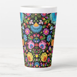 Folklore bloemen Wycinanki zwart Latte Mok