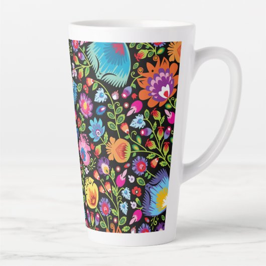 Folklore bloemen Wycinanki zwart Latte Mok (Rechts)