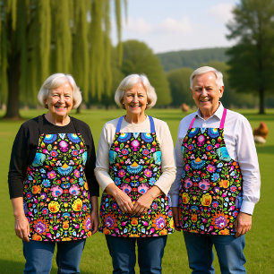 Folklore bloemen Wycinanki zwart Schort