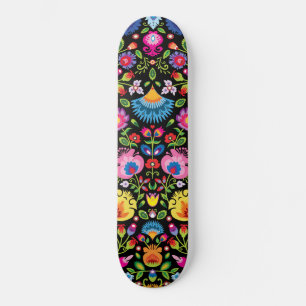 Folklore bloemen Wycinanki zwart Skateboard
