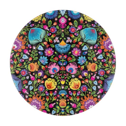 Folklore bloemen Wycinanki zwart Snijplank (Voorkant)