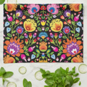 Folklore bloemen Wycinanki zwart Theedoek (Gevouwen)