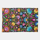 Folklore bloemen Wycinanki zwart Theedoek (Horizontaal)