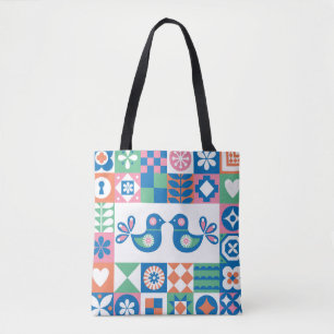Folklore Floral Kaart: Scandinavisch design. Draagtas