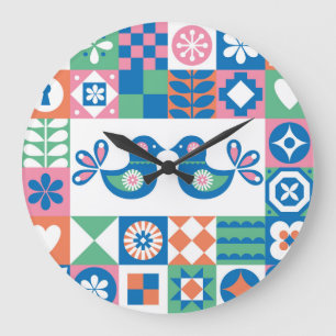 Folklore Floral Kaart: Scandinavisch design. Grote Klok
