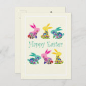 Folklore Happy Easter Bunnies geel Briefkaart (Voorkant / Achterkant)
