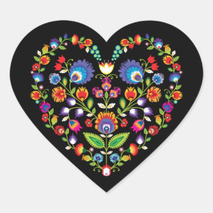 Folklore-hart, stijl van Wycinanki Hart Sticker