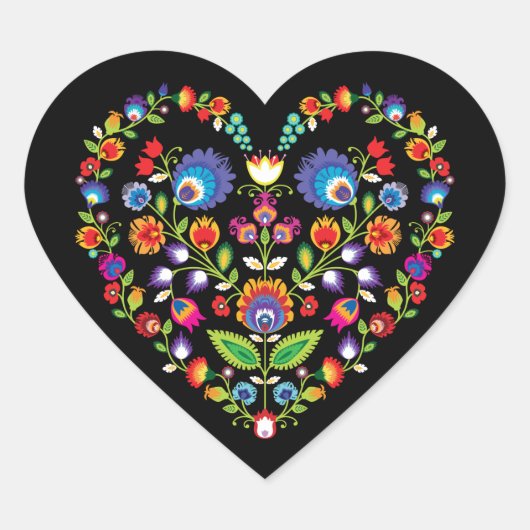 Folklore-hart, stijl van Wycinanki Hart Sticker (Voorkant)