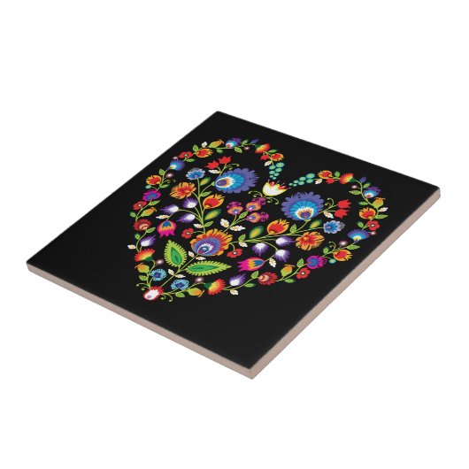 Folklore-hart, stijl van Wycinanki Tegeltje (Zijkant)