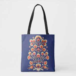 💙 💛 🧡 Folklore met gele bloemen en vogels Draagtas
