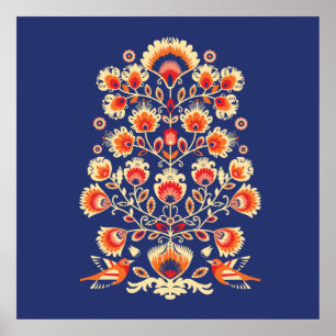 💙 💛 Folklore met gele bloemen en vogels Poster