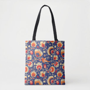 💛 🧡 Folklore patroon met gele bloemen 002 Draagtas