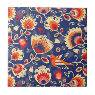 💛 🧡 Folklore patroon met gele bloemen 002 Tegeltje