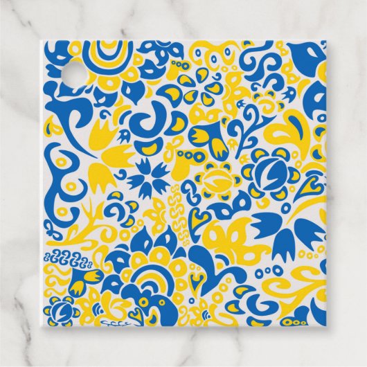 Folklore pattern with Oekrainian flag covu Bedankjes Labels (Voorkant)