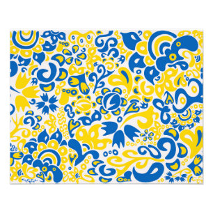 Folklore pattern with Oekrainian flag covu Foto Afdruk