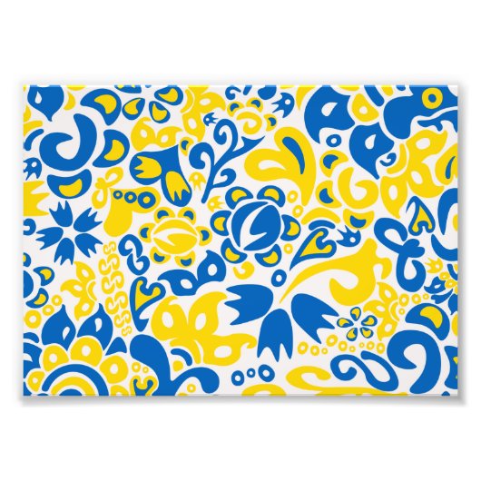 Folklore pattern with Oekrainian flag covu Foto Afdruk (Voorkant)