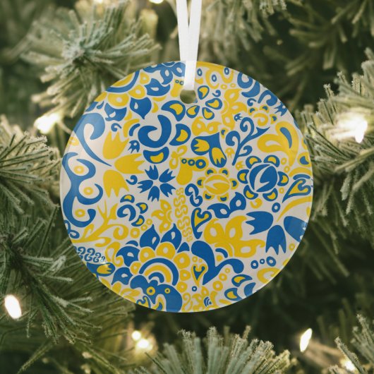Folklore pattern with Oekrainian flag covu Glas Ornament (Insitu)