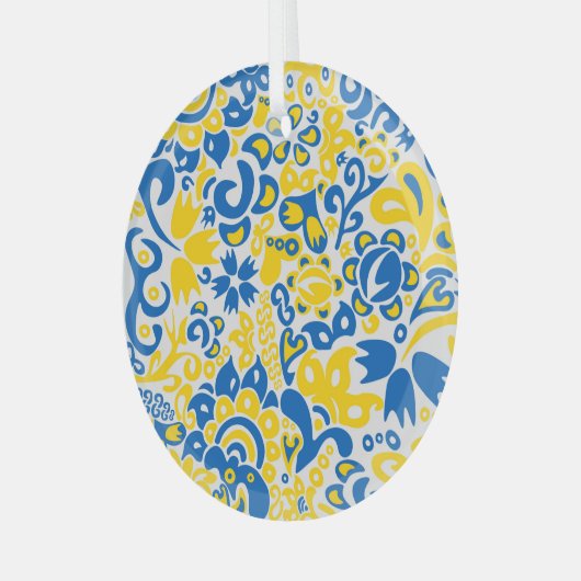 Folklore pattern with Oekrainian flag covu Glas Ornament (Voorkant links)