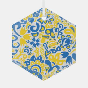 Folklore pattern with Oekrainian flag covu Glas Ornament