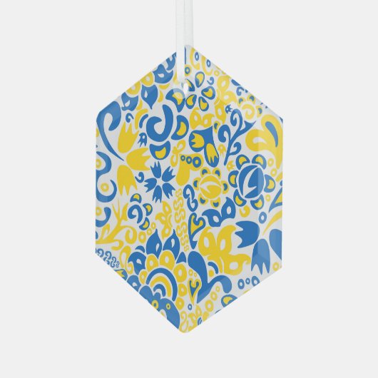 Folklore pattern with Oekrainian flag covu Glas Ornament (Voorkant links)
