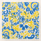 Folklore pattern with Oekrainian flag covu Glazen Onderzetter (Voorkant)