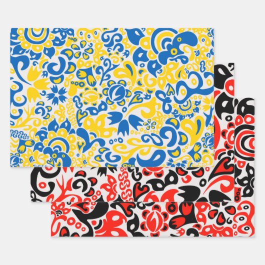 Folklore pattern with Oekrainian flag covu Inpakpapier Vel (Set)