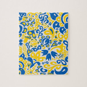 Folklore pattern with Oekrainian flag covu Legpuzzel