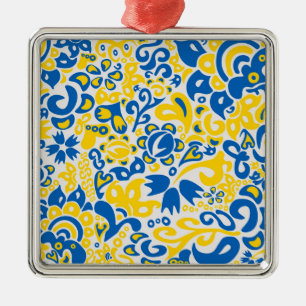 Folklore pattern with Oekrainian flag covu Metalen Ornament