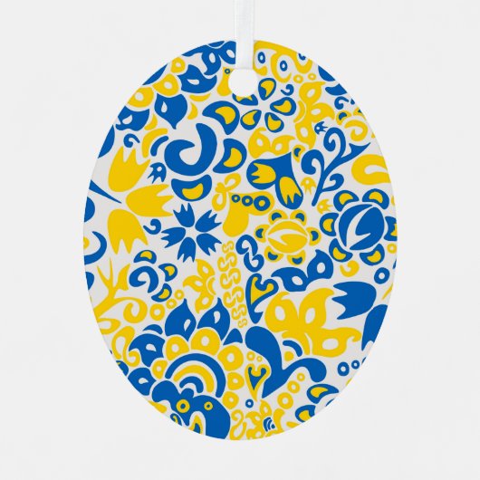 Folklore pattern with Oekrainian flag covu Metalen Ornament (Voorkant)