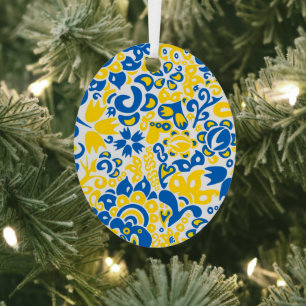 Folklore pattern with Oekrainian flag covu Metalen Ornament