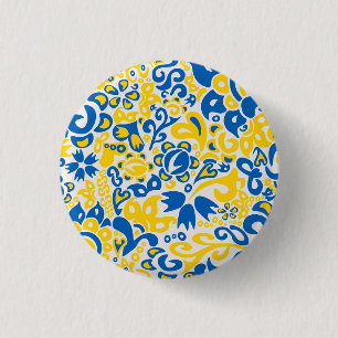 Folklore pattern with Oekrainian flag covu Ronde Button 3,2 Cm
