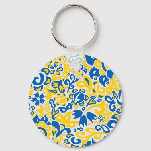 Folklore pattern with Oekrainian flag covu Sleutelhanger (Voorkant)