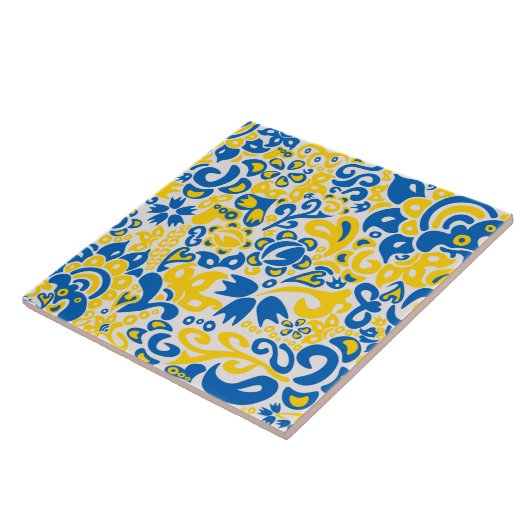 Folklore pattern with Oekrainian flag covu Tegeltje (Zijkant)