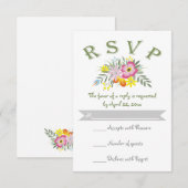 Folklore roze bloemen moderne bloemorale bruiloft  RSVP kaartje (Voorkant / Achterkant)
