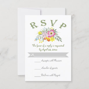 Folklore roze bloemen moderne bloemorale bruiloft RSVP kaartje