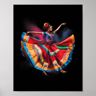 Folklorico Vrouw Dansen Mexicaanse Erfgoed Folk Da Poster