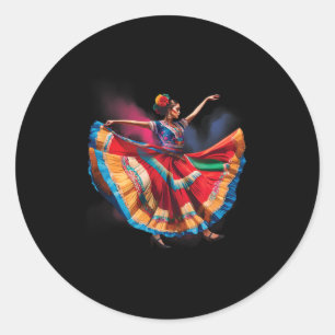 Folklorico Vrouw Dansen Mexicaanse Erfgoed Folk Da Ronde Sticker
