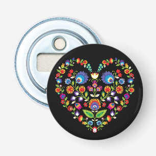 Folkloristische hart, Wycinanki-stijl Button Flesopener