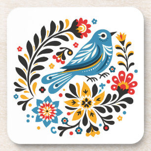 Folksy Bluebird en Wildflower Bier Onderzetter